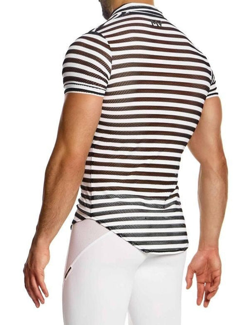 Modus Vivendi Chemise Striped Through Shirt Jacquard Fishnet Black & White 014422