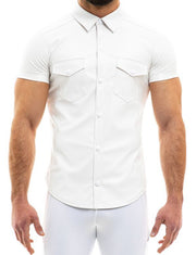 Modus Vivendi Chemise Vegan Leather Muscle Shirt Press Stud Buttons White 20541 B50B5