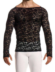 Modus Vivendi Floral Lace Longsleeves Shirt Sheer Knitted Black 04151 B1023