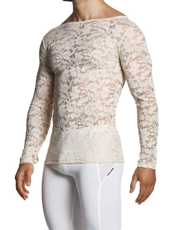Modus Vivendi Floral Lace Longsleeves Shirt Sheer Knitted Ivory 04151 B1023