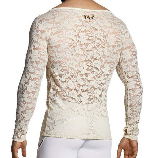 Modus Vivendi Floral Lace Longsleeves Shirt Sheer Knitted Ivory 04151 B1021