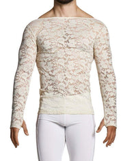 Modus Vivendi Floral Lace Longsleeves Shirt Sheer Knitted Ivory 04151 B1024