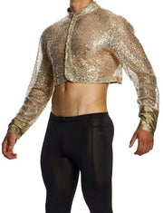 MODUS VIVENDI Harem Cardigan Polished Crop Top Boxy Fit Sequins Gold 19451 B585