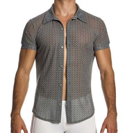 MODUS VIVENDI Illusion Shirt Muscle Fit Elasticated Mesh Chemise Black 04542 79A1