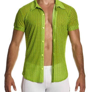 Modus Vivendi Illusion Shirt Muscle Fit Elasticated Mesh Chemise Green 04542 79a1