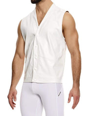 Modus Vivendi Leather - Look Sleeveless Tank Top With Press Stud White 20532 B1001