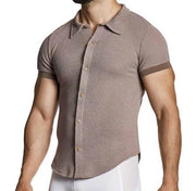 MODUS VIVENDI Micro Crochet Knitted Shirt Muscle - Fit in Brown 22441 B1031