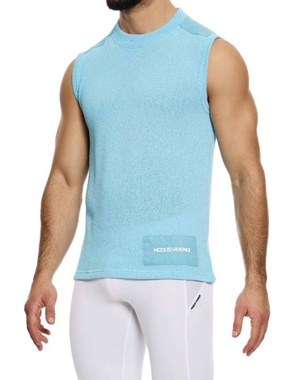 Modus Vivendi Plain Knitted Sleeveless Linen Tank Top Light Blue 09432 1011