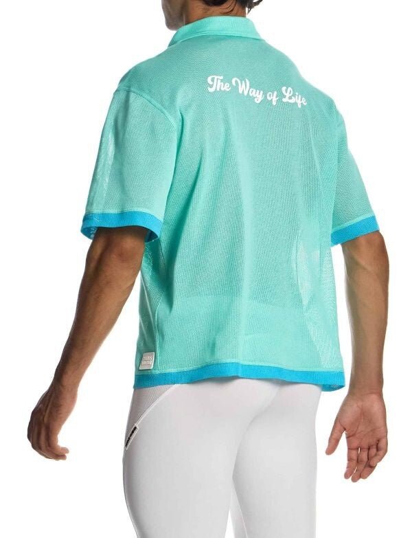 MODUS VIVENDI Retro Cotton Shirt Semi - Transparent Micro Fishnet Mint 05542 B983