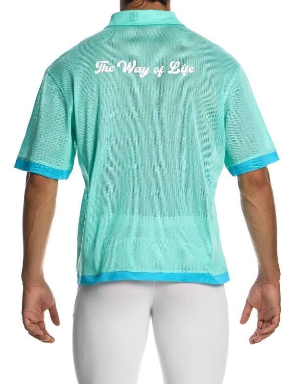 MODUS VIVENDI Retro Cotton Shirt Semi - Transparent Micro Fishnet Mint 05542 B984