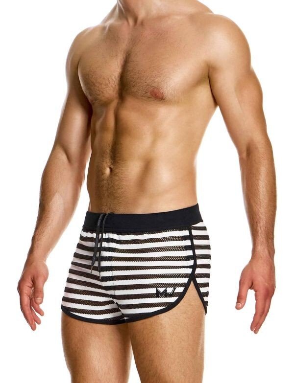 Modus Vivendi Retro Short Striped Through Jogging Cut Shorts Black 01461 B991