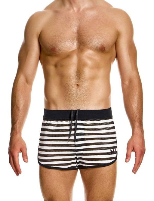 Modus Vivendi Retro Short Striped Through Jogging Cut Shorts Black 01461 B992