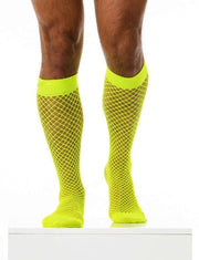 MODUS VIVENDI Sheer Fishnet Socks Knee Length Romance Line Yellow Neon XS1821 622