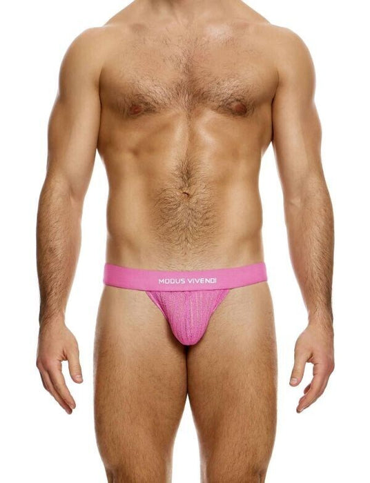 MODUS VIVENDI Stretch Jock Striped Crochet Knitted Jockstrap in Pink 074122