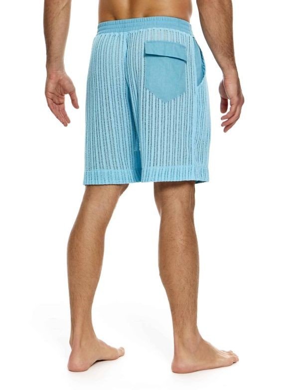 Modus Vivendi Striped Crochet Belted Bermuda Straight Fit Short Blue 07461 B962