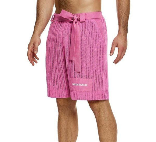 Modus Vivendi Striped Crochet Belted Bermuda Straight Fit Short Pink 07461 B961