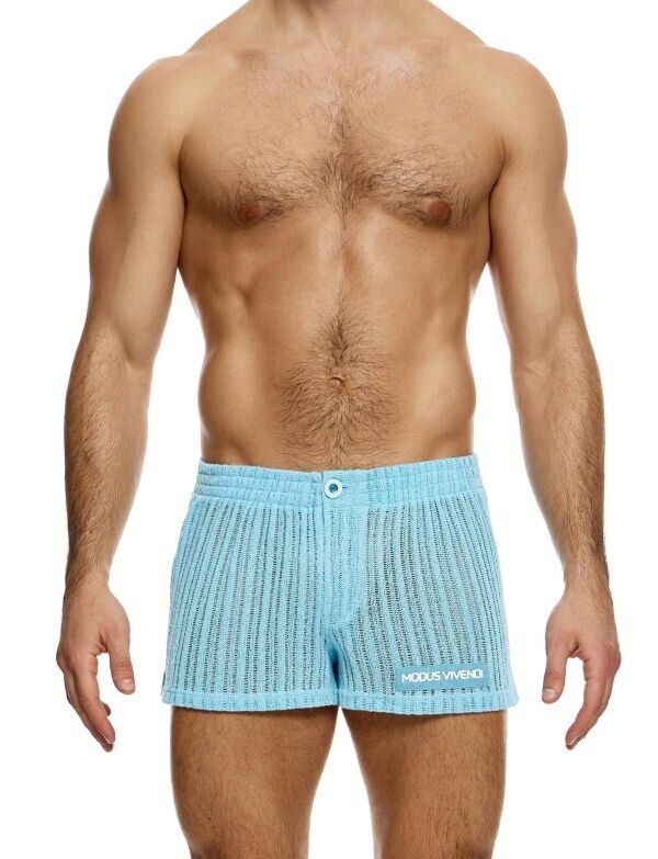 MODUS VIVENDI Striped Crochet Knitted Boxer Shorts Light Blue 074212