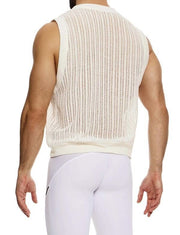 Modus Vivendi Striped Crochet Sleeveless Vest Knitted Tank in Natural 07431 91A3