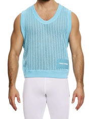 Modus Vivendi Striped Crochet Sleeveless Vest Knitted Tank Top Blue 07431 B1011