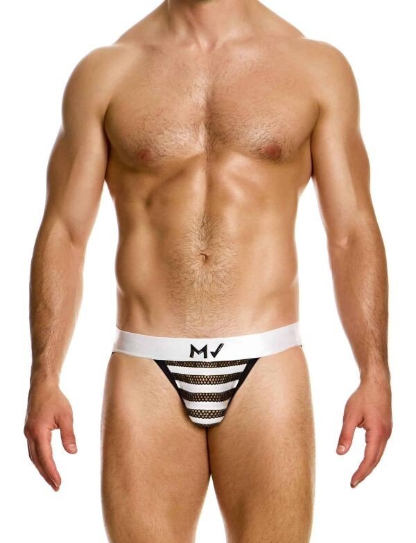 MODUS VIVENDI Striped Through Jockstrap Low - Rise Jock in Fishnet Black 01412 90A6