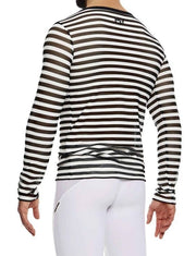 Modus Vivendi Striped Through Long Sleeve Shirt Jacquard Fishnet Blk - Whi 014513