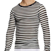 Modus Vivendi Striped Through Long Sleeve Shirt Jacquard Fishnet Blk - Whi 014512