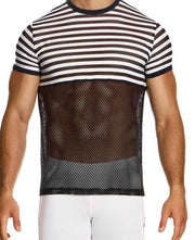 Modus Vivendi T-Shirt Striped Through Jacquard Fishnet Shirts Black/White 014412