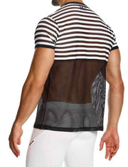 Modus Vivendi T-Shirt Striped Through Jacquard Fishnet Shirts Black/White 014413