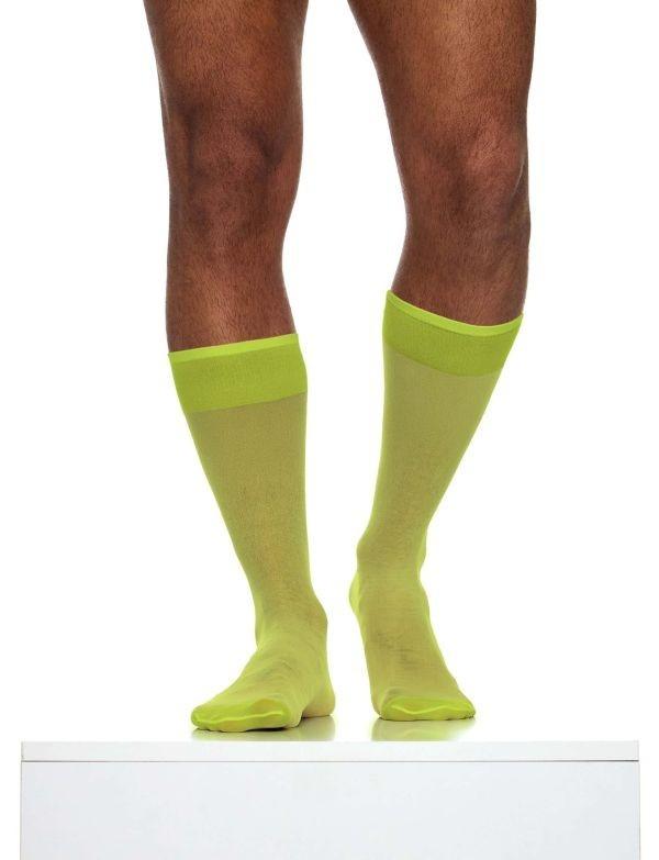 MODUS VIVENDI Transparent Nylon Socks Knee Length O/S Yellow Neon XS2424 B562