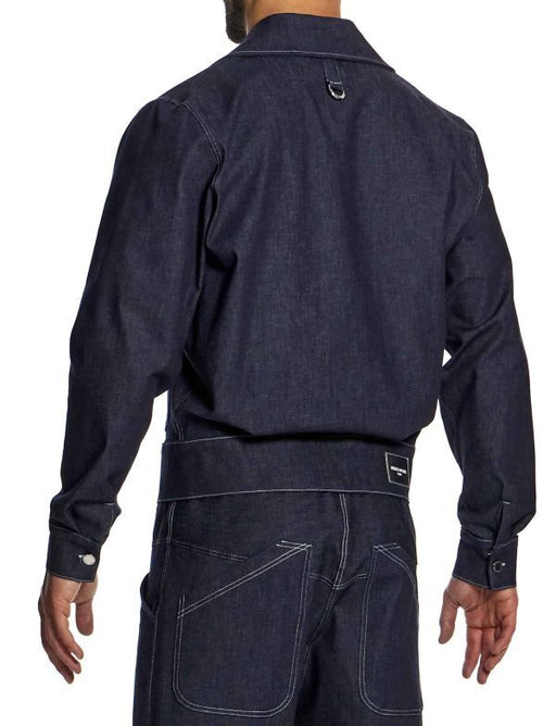 Modus Vivendi Woven Denim Blue Jacket Notch Collar Opening Front Pocket 11451 B442