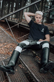 MR. RIEGILLIO 100% Leather Jogger Low-Cross Drawstring Black & White