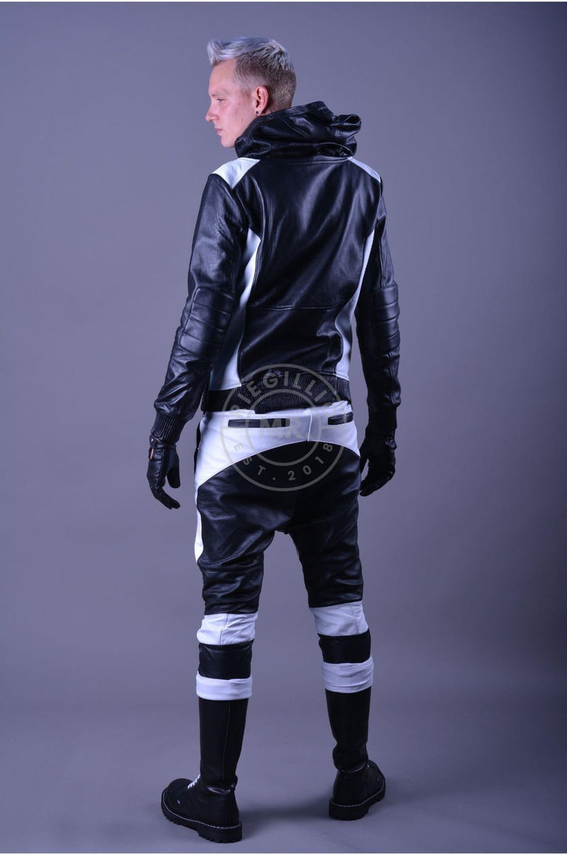 MR. RIEGILLIO 100% Leather Jogger Low-Cross Drawstring Black & White