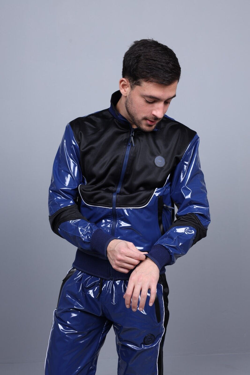 MR. RIEGILLIO PVC Jacket 24 Tracksuit Shiny Blue R10416