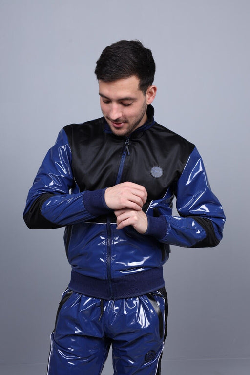 MR. RIEGILLIO PVC Jacket 24 Tracksuit Shiny Blue R10412