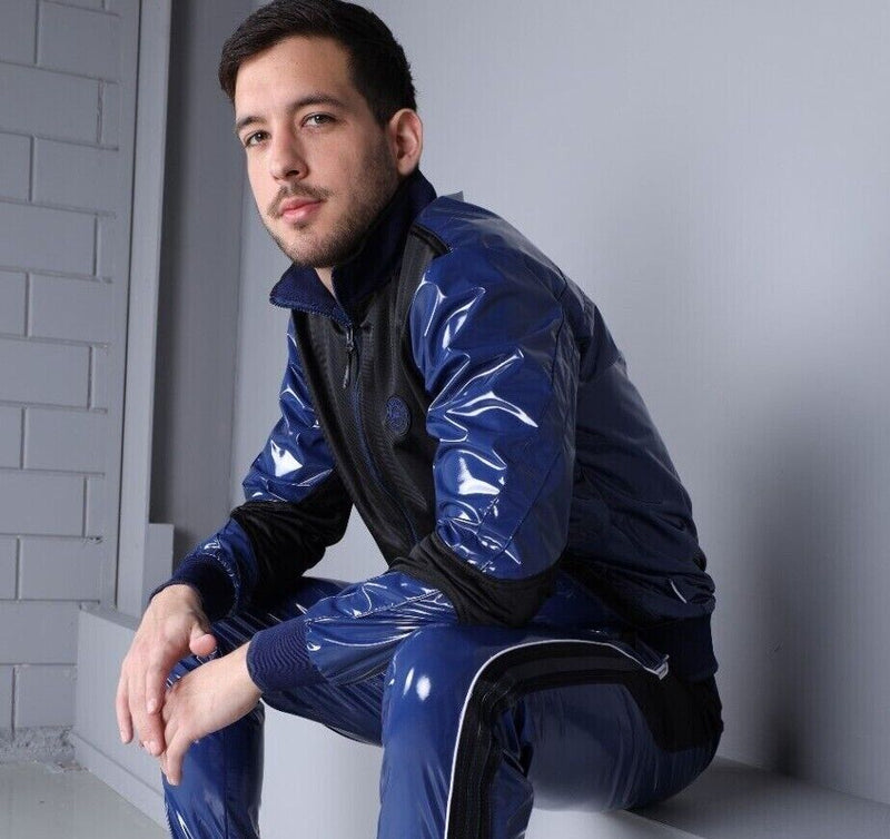 MR. RIEGILLIO PVC Jacket 24 Tracksuit Shiny Blue R10411