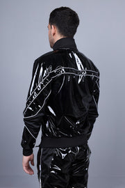 MR. RIEGILLIO PVC Tracksuit Jacket 24 Shiny Black With White Piping R10432