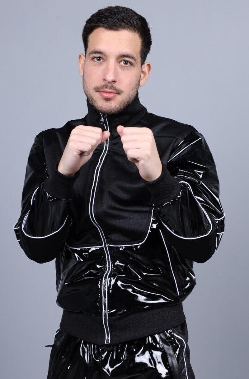 MR. RIEGILLIO PVC Tracksuit Jacket 24 Shiny Black With White Piping R10435