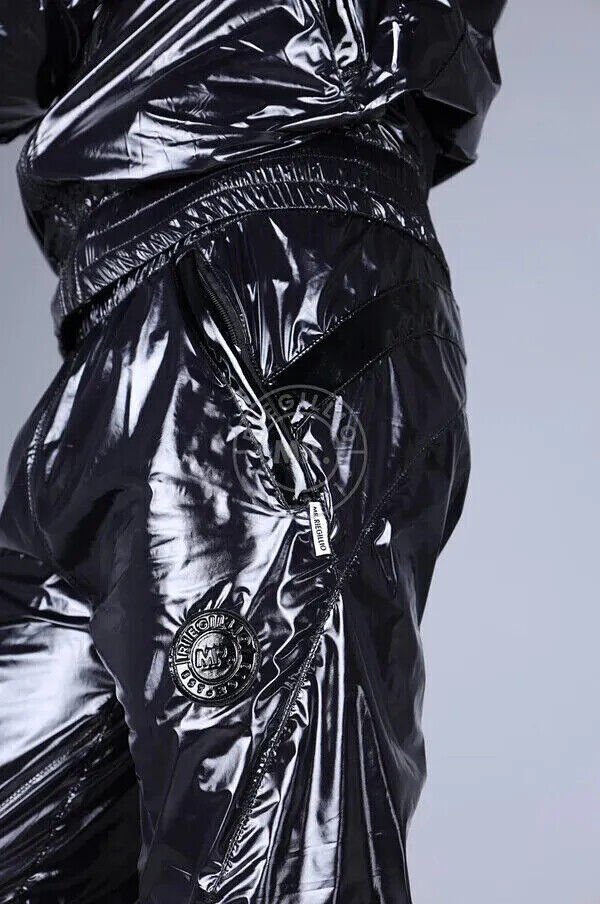MR. RIEGILLIO Shiny Nylon 24 Tracksuit Pants Black R10262