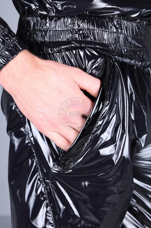 MR. RIEGILLIO Shiny Nylon 24 Tracksuit Pants Black R10265