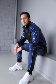 MR. RIEGILLIO Shiny PVC 24 Tracksuit Pants Glossy Blue R10426