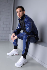 MR. RIEGILLIO Shiny PVC 24 Tracksuit Pants Glossy Blue R10427