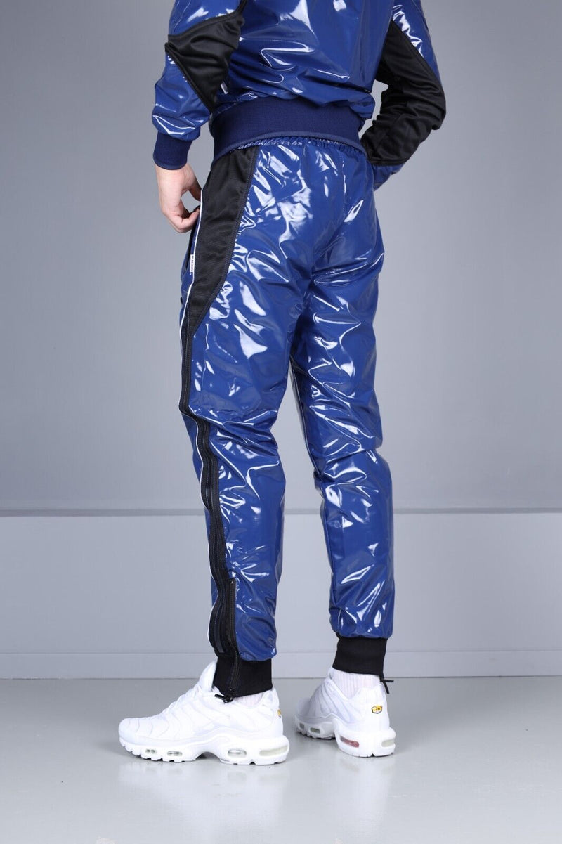 MR. RIEGILLIO Shiny PVC 24 Tracksuit Pants Glossy Blue R10422