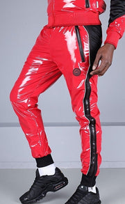 MR. RIEGILLIO Shiny PVC 24 Tracksuit Pants Glossy Red R10163