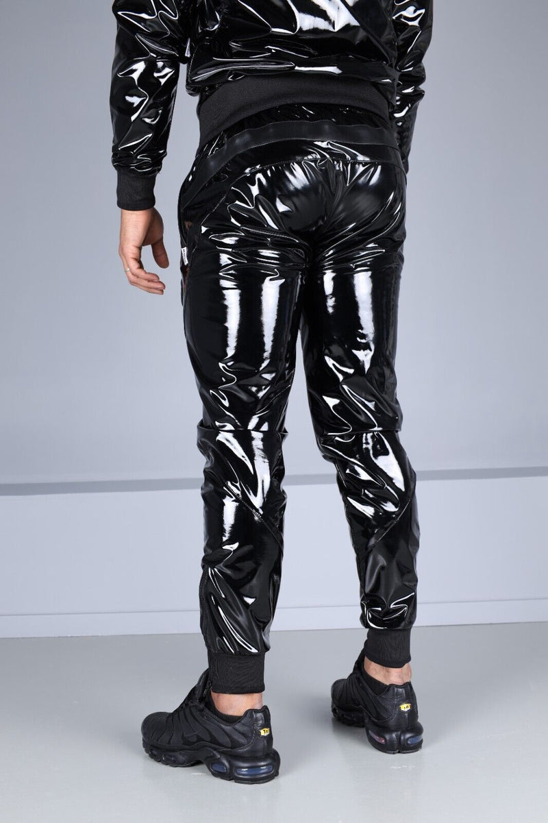MR. RIEGILLIO Shiny PVC Tracksuit Pants 24 Glossy Black R10207