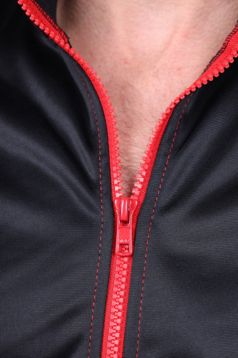 MR. RIEGILLIO Vegan Leather Jacket 24 Tracksuit Crew Collar Red R102711