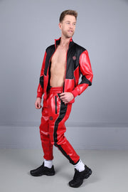 MR. RIEGILLIO Vegan Leather Jacket 24 Tracksuit Crew Collar Red R10279