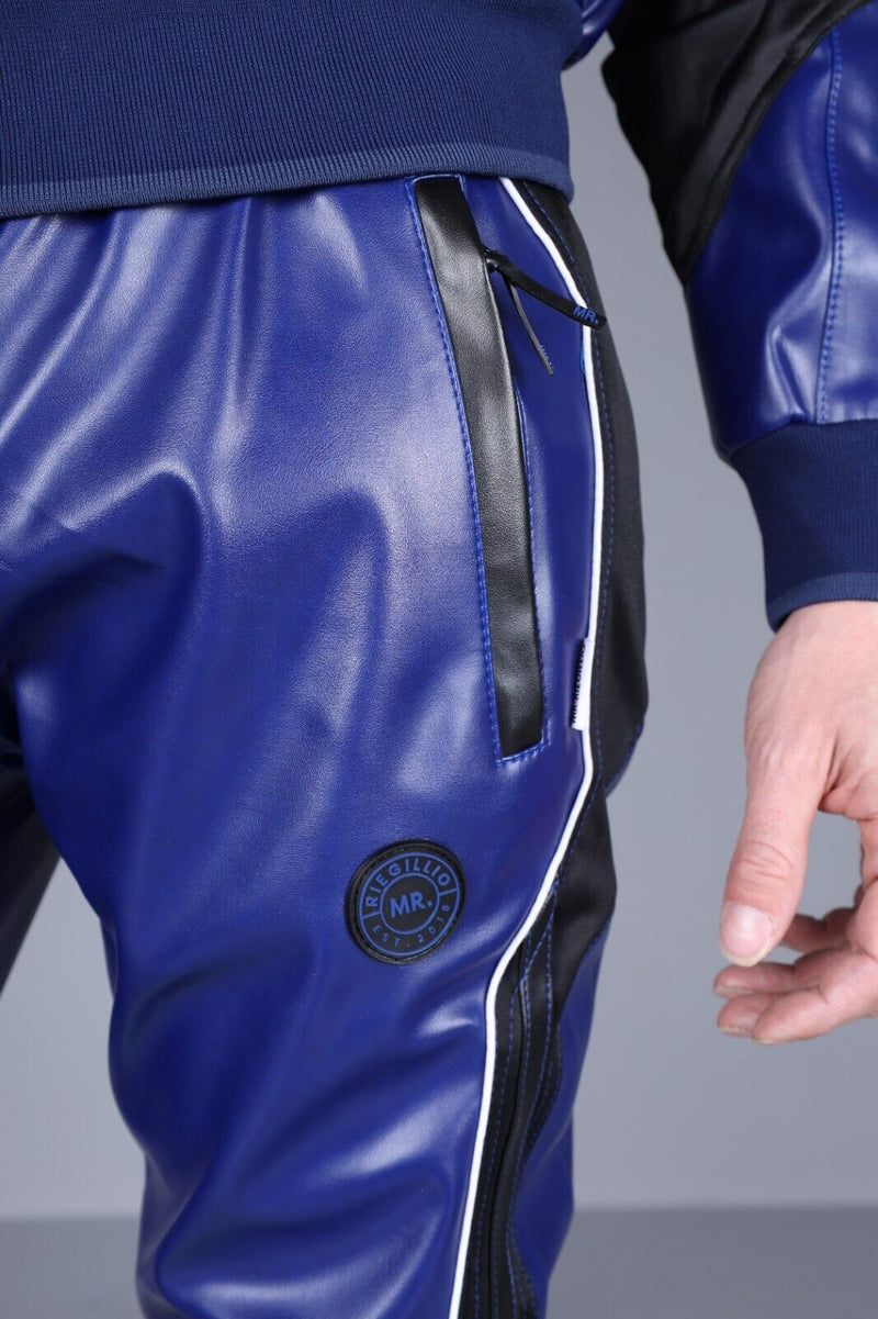 MR. RIEGILLIO Vegan Leather Pants Tracksuit 24 Blue Pant R10403