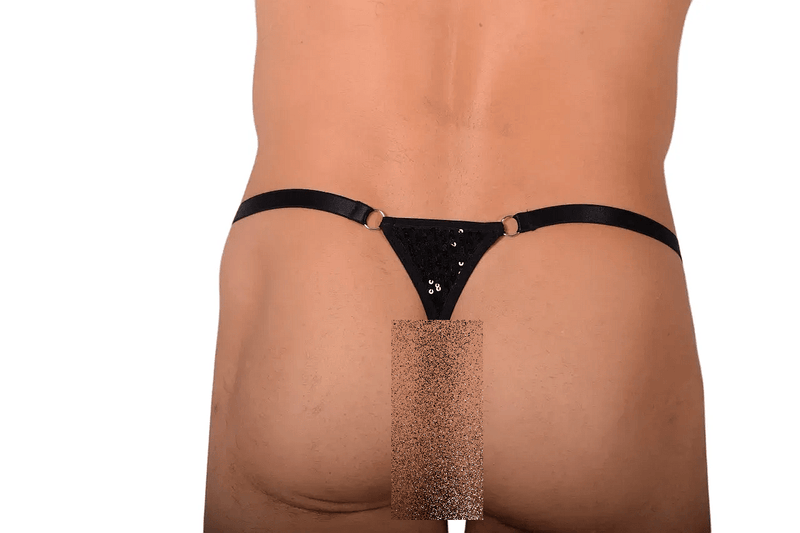 O/S SMU String Tanga Black Paillette ajustable 30 - 38 inch SX 1006233