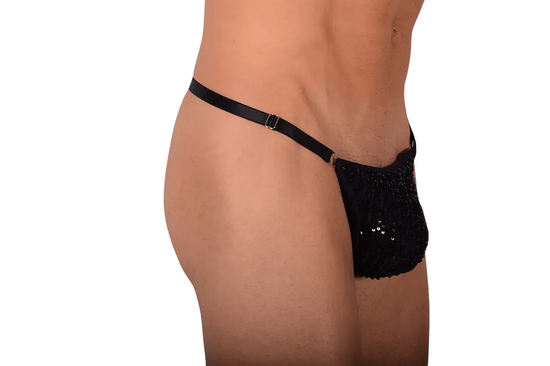 O/S SMU String Tanga Black Paillette ajustable 30 - 38 inch SX 1006234