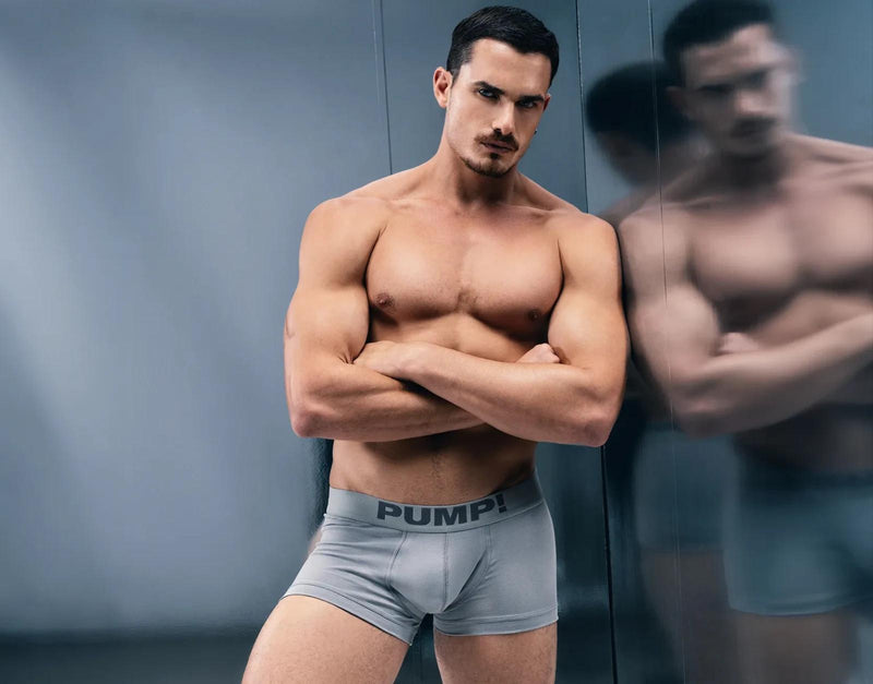 PUMP! Gray Classic Stretchy Boxer Mesh Cotton - Lined Cup Short Boxer Cut 11116 206